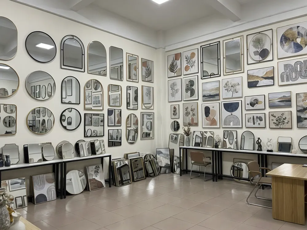 Livewellcraft showroom displaying decorative mirrors and wall art collections