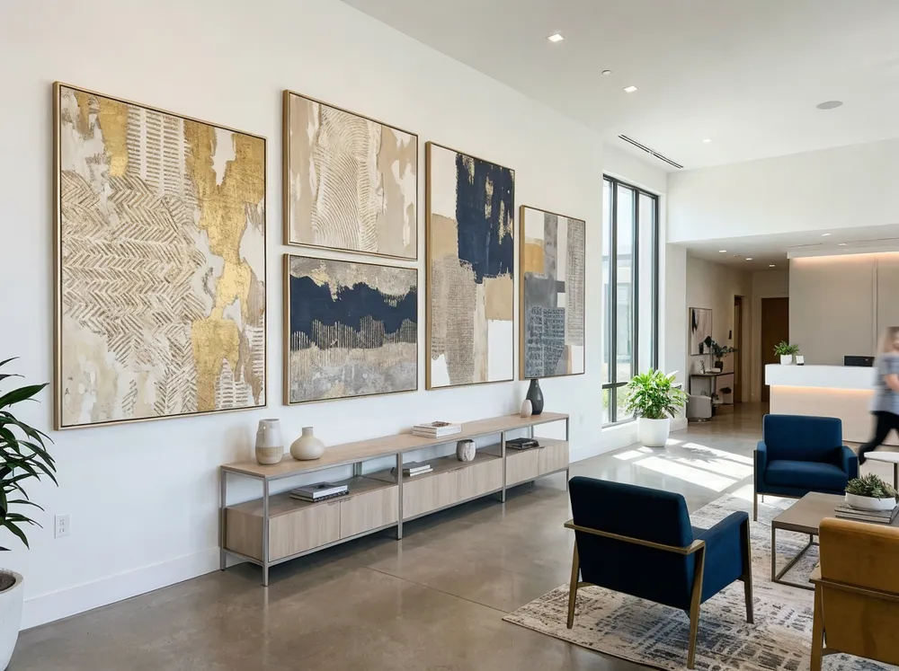 Abstract canvas wall art in hotel lobby interior design project