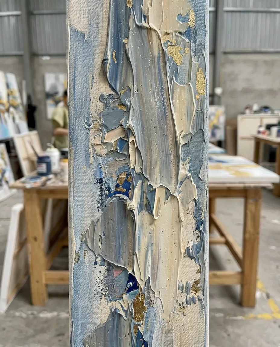 Close-up of palette knife texture on abstract canvas showing 2-8mm depth