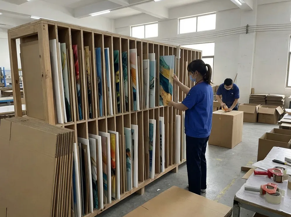 Vertical slot packing system for acrylic wall art shipping