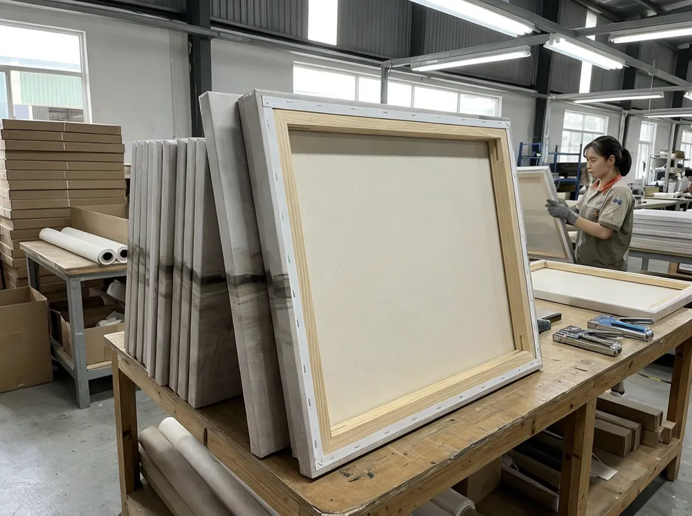 Gallery-wrapped canvas wall art on kiln-dried stretcher bars from Livewellcraft factory