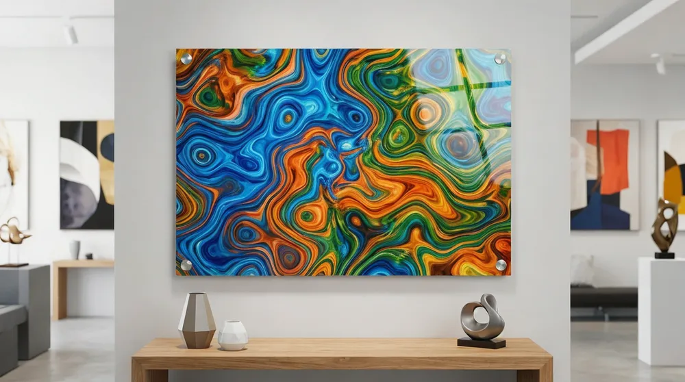 High-gloss acrylic wall art with vibrant UV print