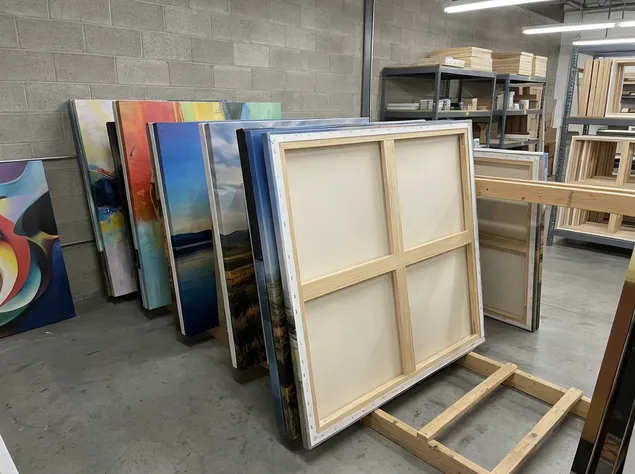 Canvas wall art stretched over wooden stretcher bars