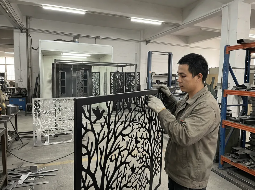 Laser-cut metal wall art with powder-coated finish