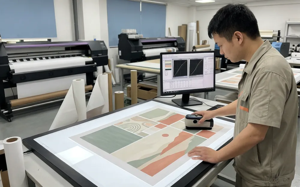 Color calibration process for bedroom wall art soft tones