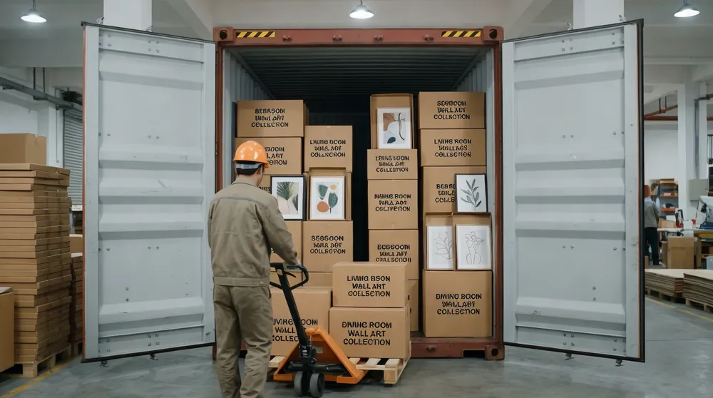 Mixed-container shipment with bedroom, living room, and dining room wall art collections