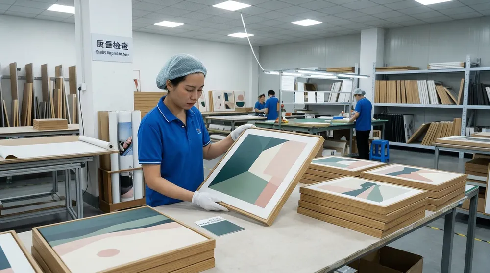 Designer-specified bedroom wall art with Pantone color matching for home staging