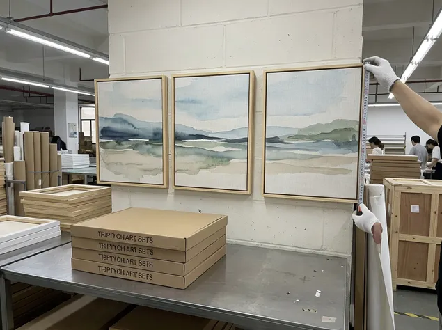 Triptych bedroom wall art set with coordinated panels