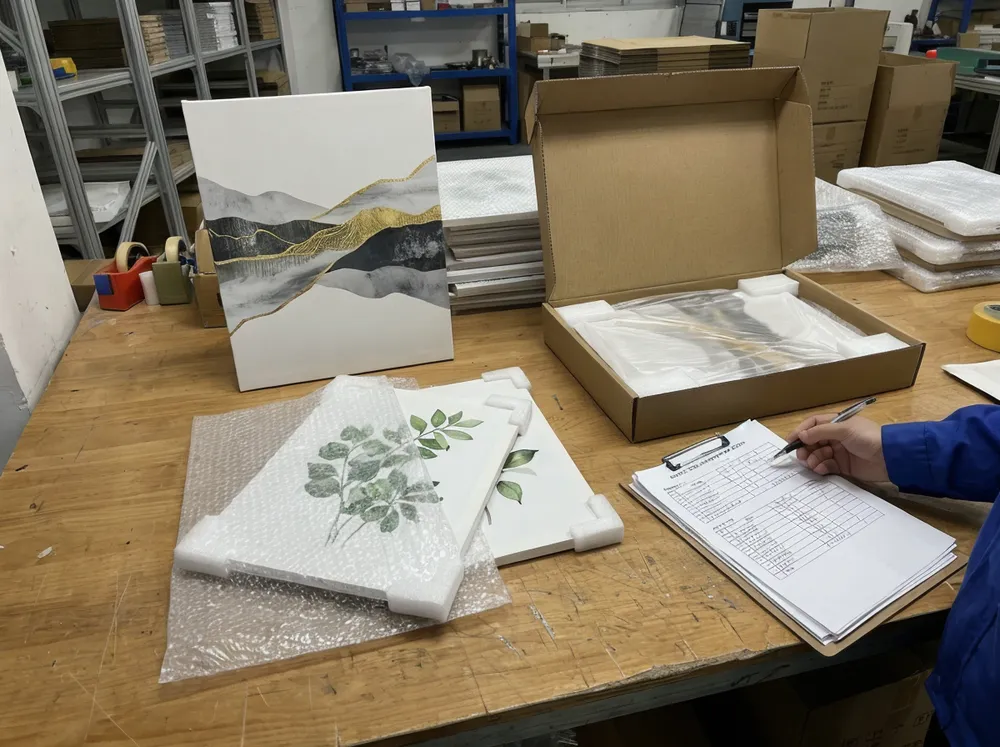 Dining room wall art sample set with protective packaging and quality documentation