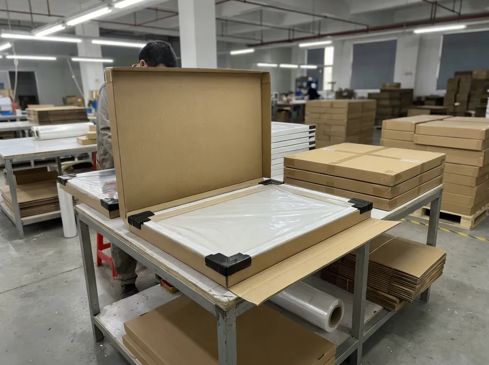 Wall art packaging with corner protectors and fitted cartons