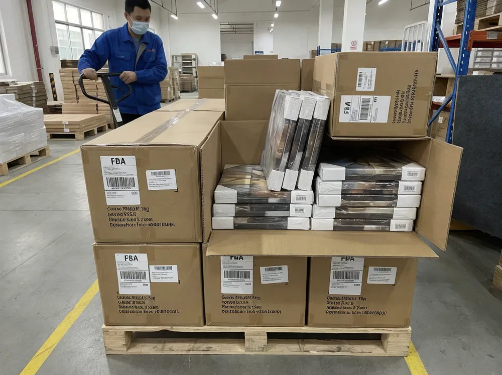 Retail-ready wall art packaging configured for Amazon FBA warehouse receiving