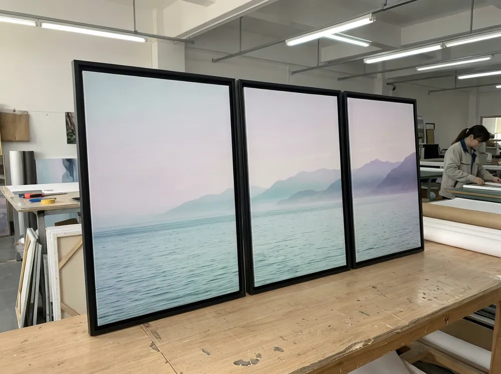 Three-panel triptych wall art set with matched color temperature across panels