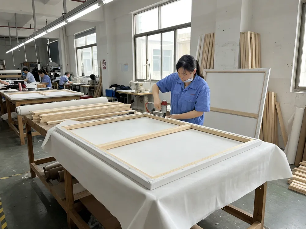 Oversized single canvas wall art stretched over kiln-dried wood bars