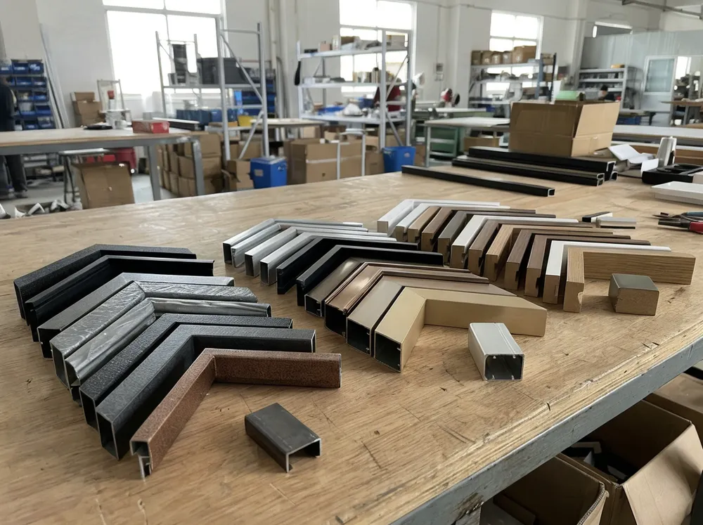 Office wall art frame materials and finishes - powder-coated iron, anodized aluminum, and MDF options