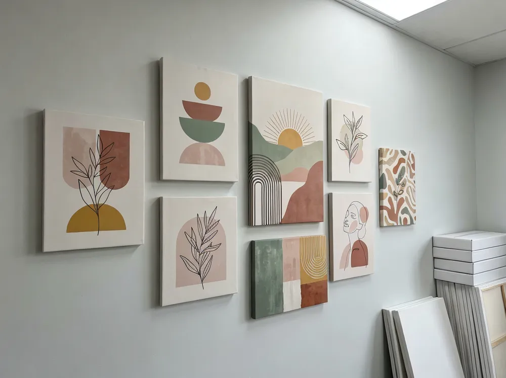 Aesthetic wall art collection featuring trend-driven designs on stretched canvas with gallery wrap finish