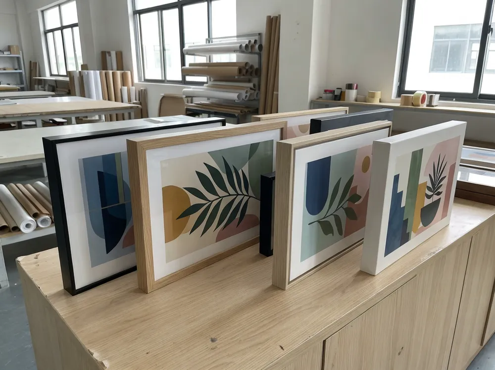 Custom aesthetic wall art design options showing frame styles and edge treatments