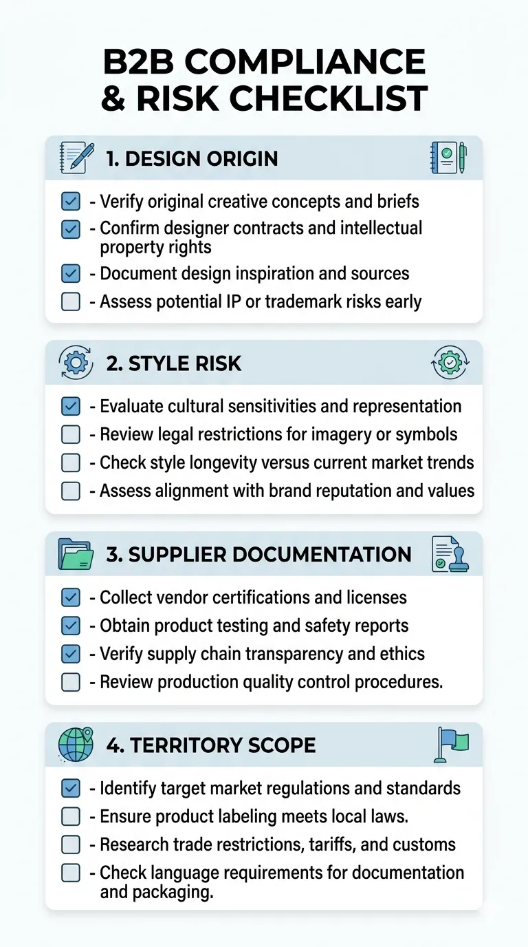 IP due diligence checklist for wholesale buyers sourcing graffiti-style wall art from OEM factories