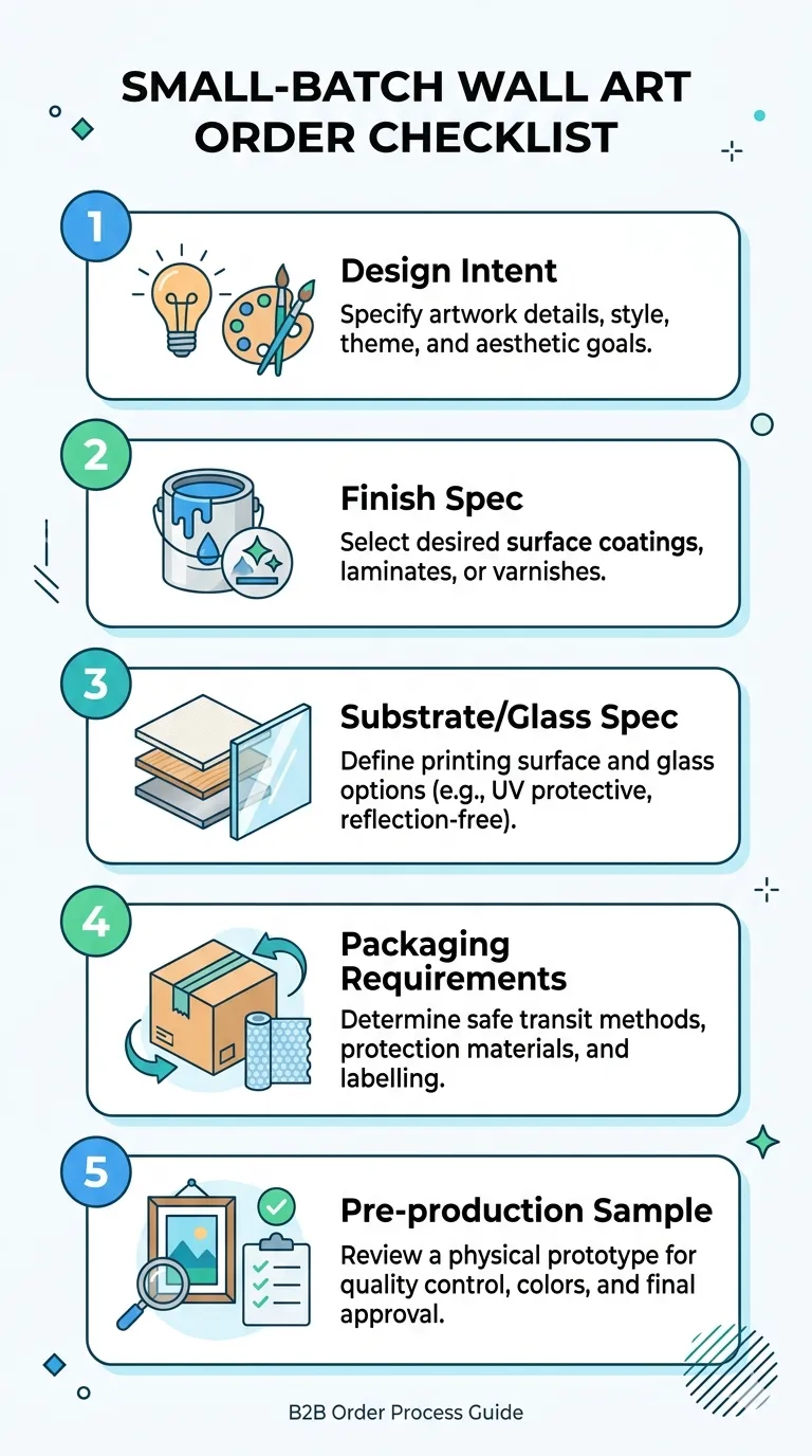 Step-by-step checklist for placing a small-batch custom wall art order with a manufacturer