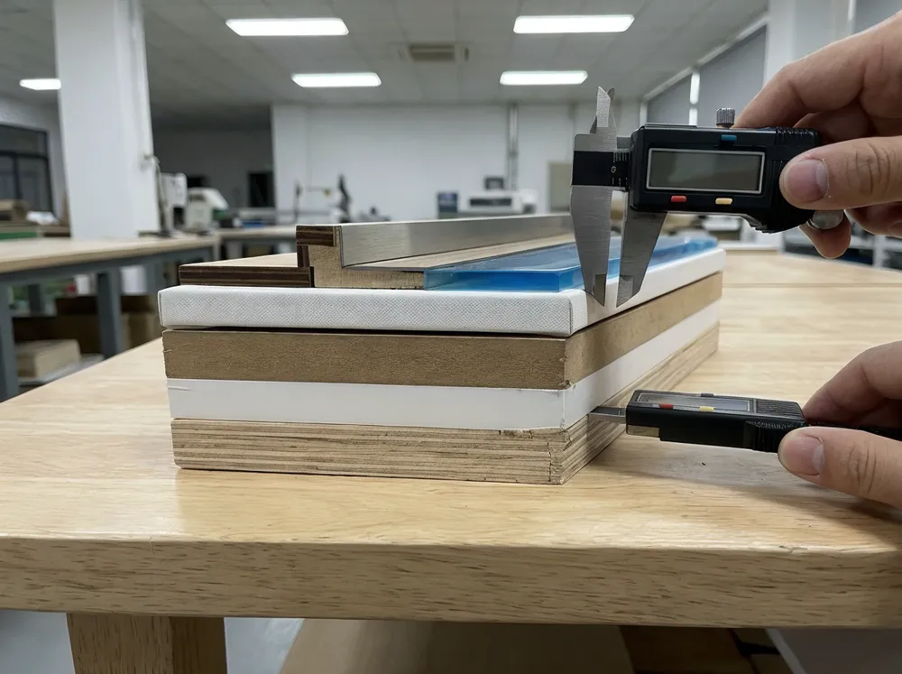 Cross-section view showing multiple substrate layers in creative wall art construction