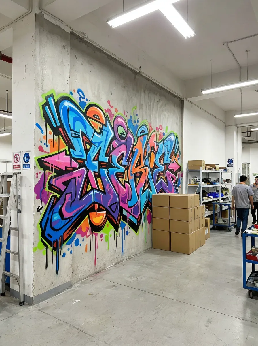 Bold saturated graffiti wall art with heavy outlines and drip effects