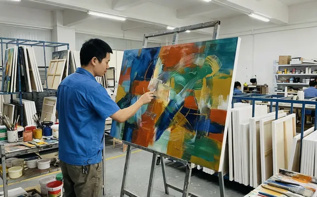 Abstract wall art with bold color fields and gestural brushwork