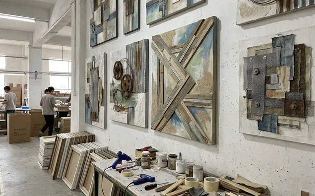 Creative wall art with unconventional mixed-media compositions