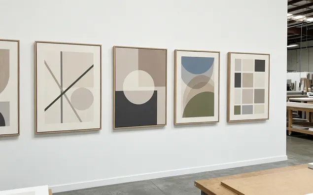 Modern wall art with clean geometry and neutral palettes