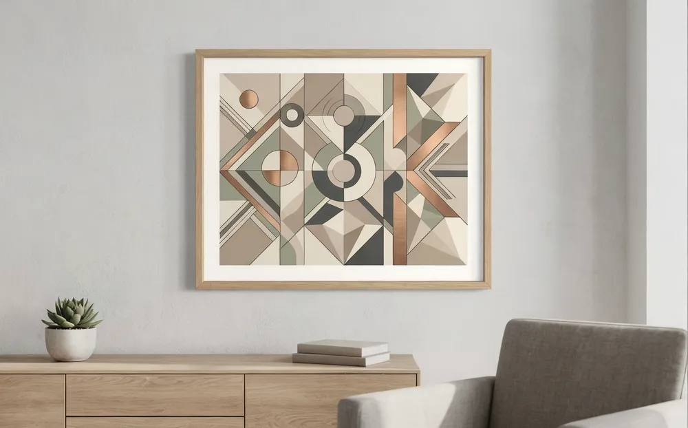 Modern wall art with geometric composition and neutral earth tones