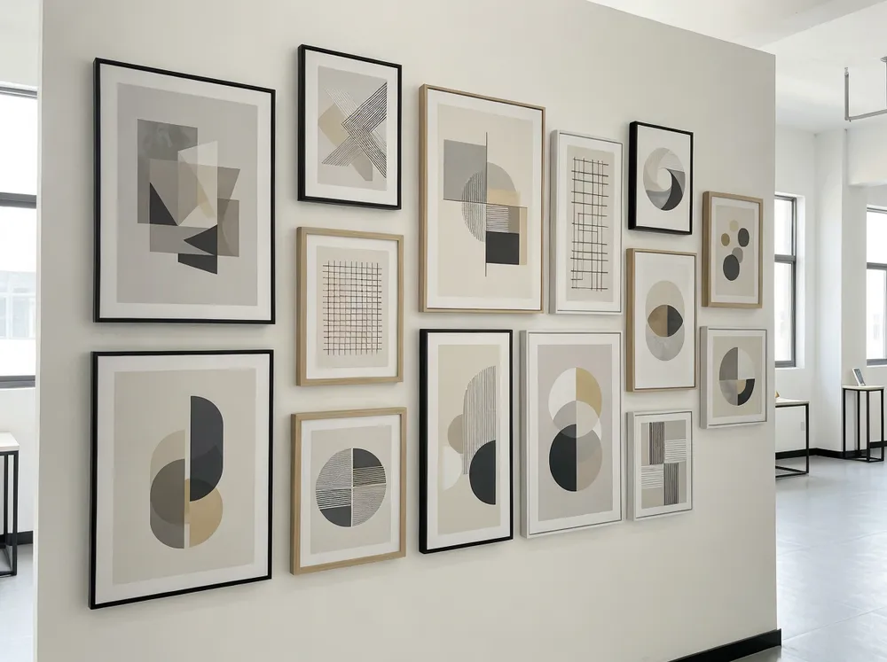 Modern wall art collection featuring clean geometric designs and neutral palettes