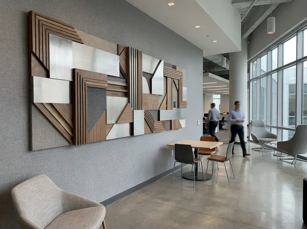 Unique wall art in modern corporate office space