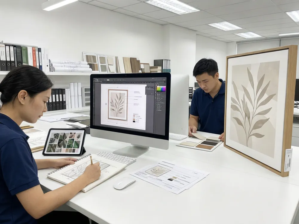 Wall art design development process from concept sketch to production sample