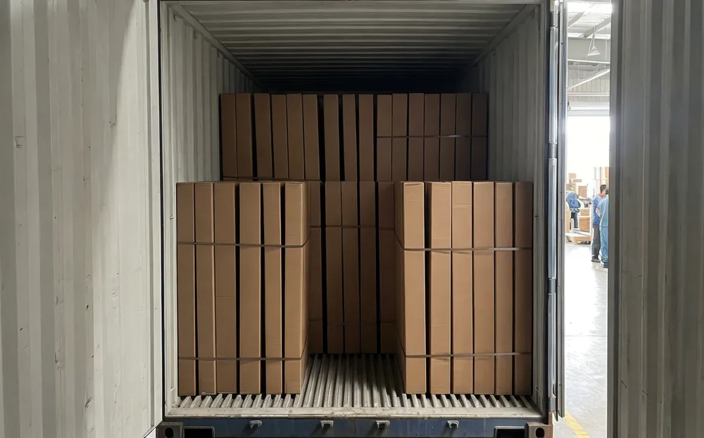 Vertical loading arrangement of mural cartons in shipping container