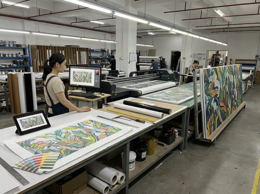 Custom mural development from concept sketch to finished production panels