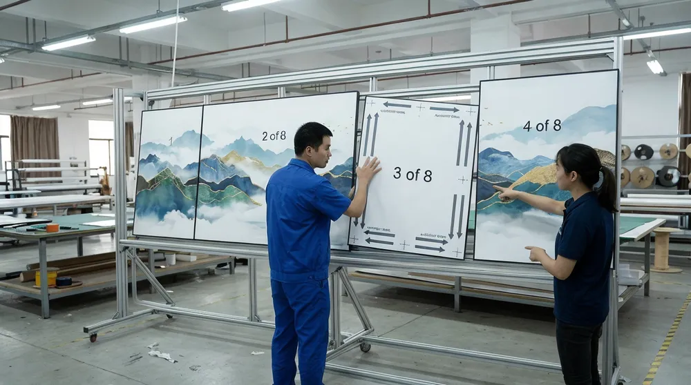 Multi-panel mural set with alignment guides and sequence numbering