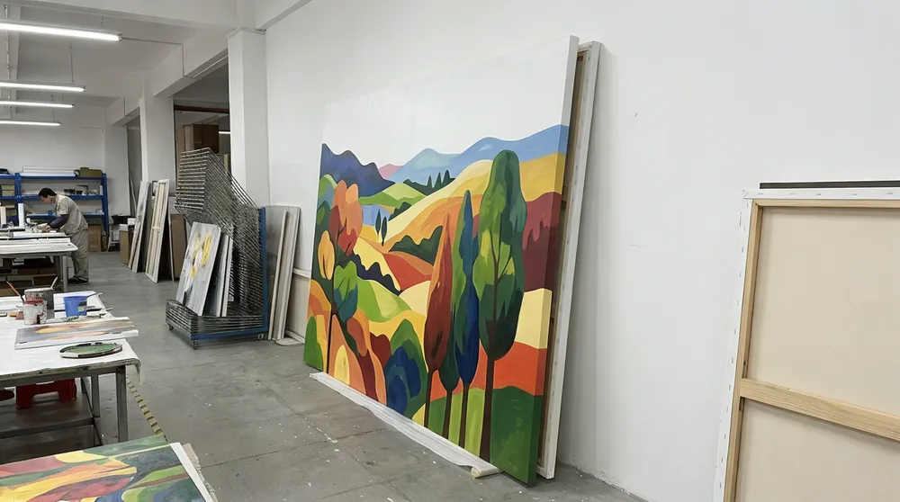 Single oversized panel mural on stretched canvas substrate