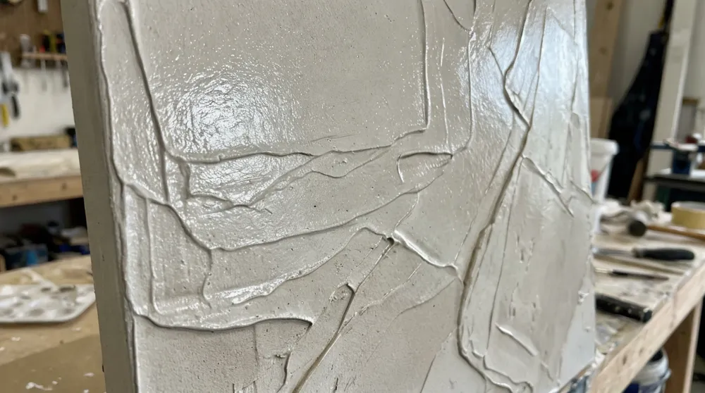 Close-up of texture wall art showing multiple layering passes and sealant finish