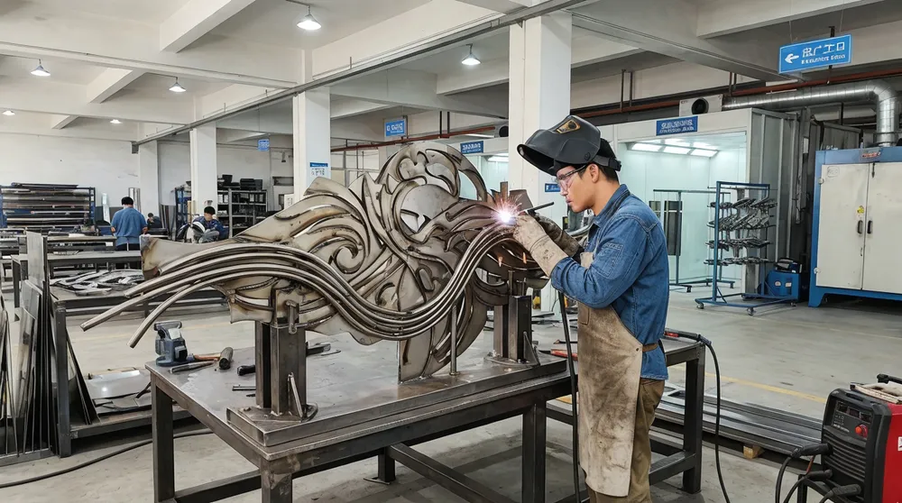 Metal sculpture welding and powder coating process