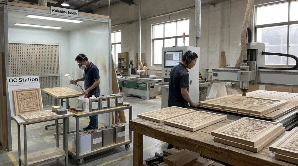 CNC wood carving and finishing process
